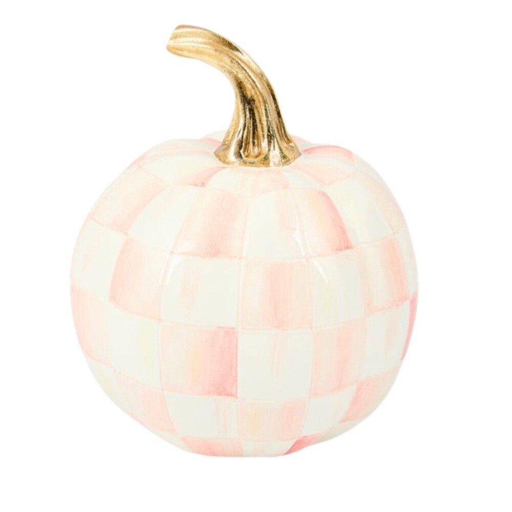 NEW MacKenzie-Childs Rosy Check Mini Pumpkin Pink and White